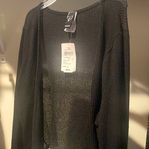 Black ribbed wrap top
